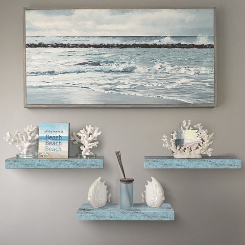Sorbus Floating Shelf Set Rustic Wood Coastal Beach Style Hanging